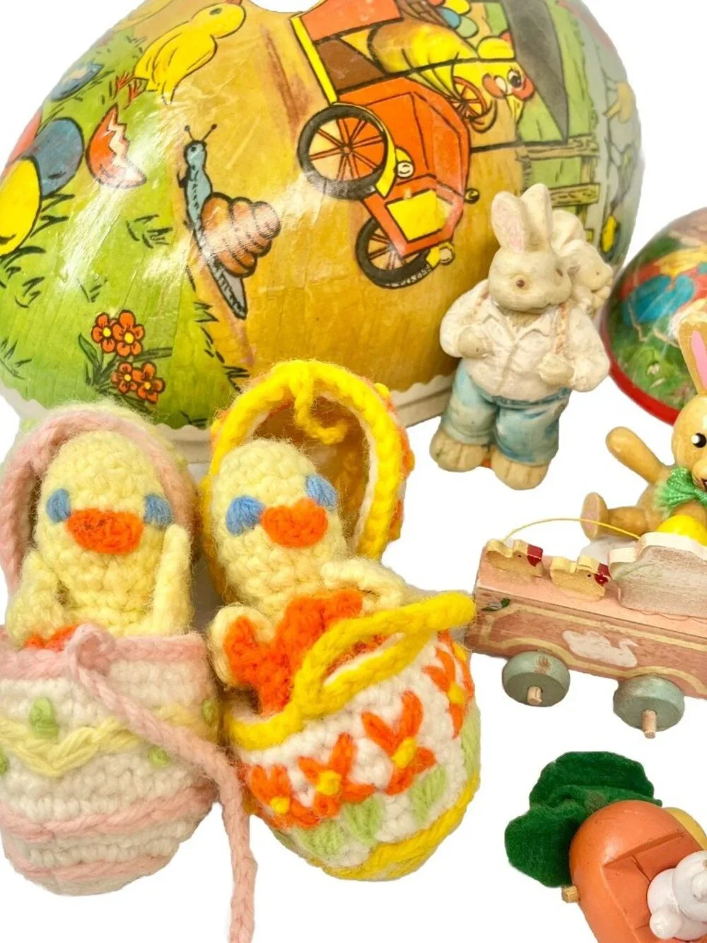 Vtg Easter Ornaments Wood Dakin Crochet Paper Mache Egg Chick Bunny Rabbit Lot